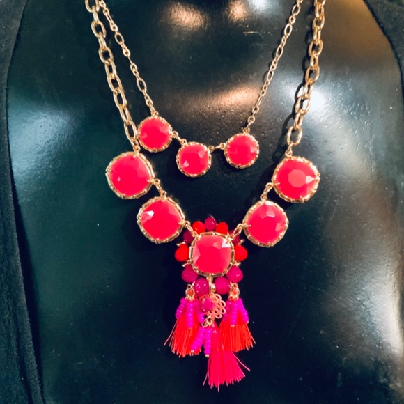 LILLY PULITZER NECKLACE 🩷 NWT HOT PINK Double Strand 🩷  BOHO Tassel BEADED… - Picture 6 of 16